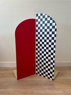 NEW 42”H Arched Wood Party Backdrop - “Red & B/W Checkered” PROMO PRICE TIL 9/30